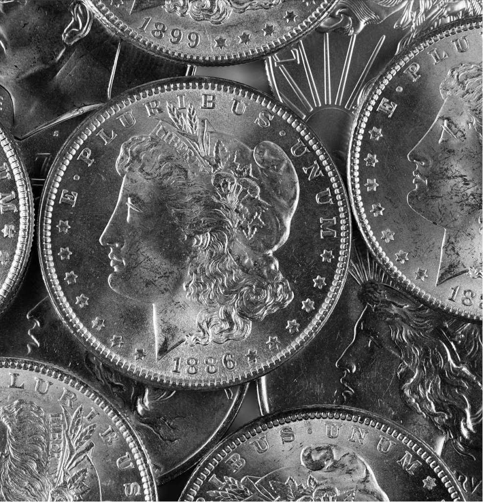 A pile of silver coins.